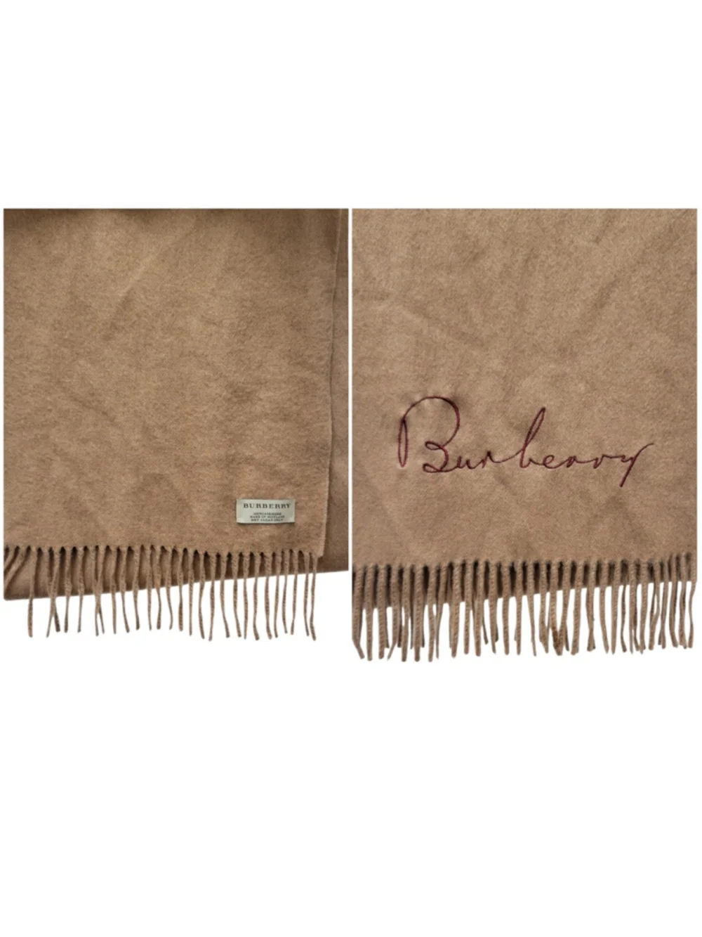 Burberry Embroidered Logo Adult Unisex 100% Cashmere Brown Scarf 76X12 Scotland